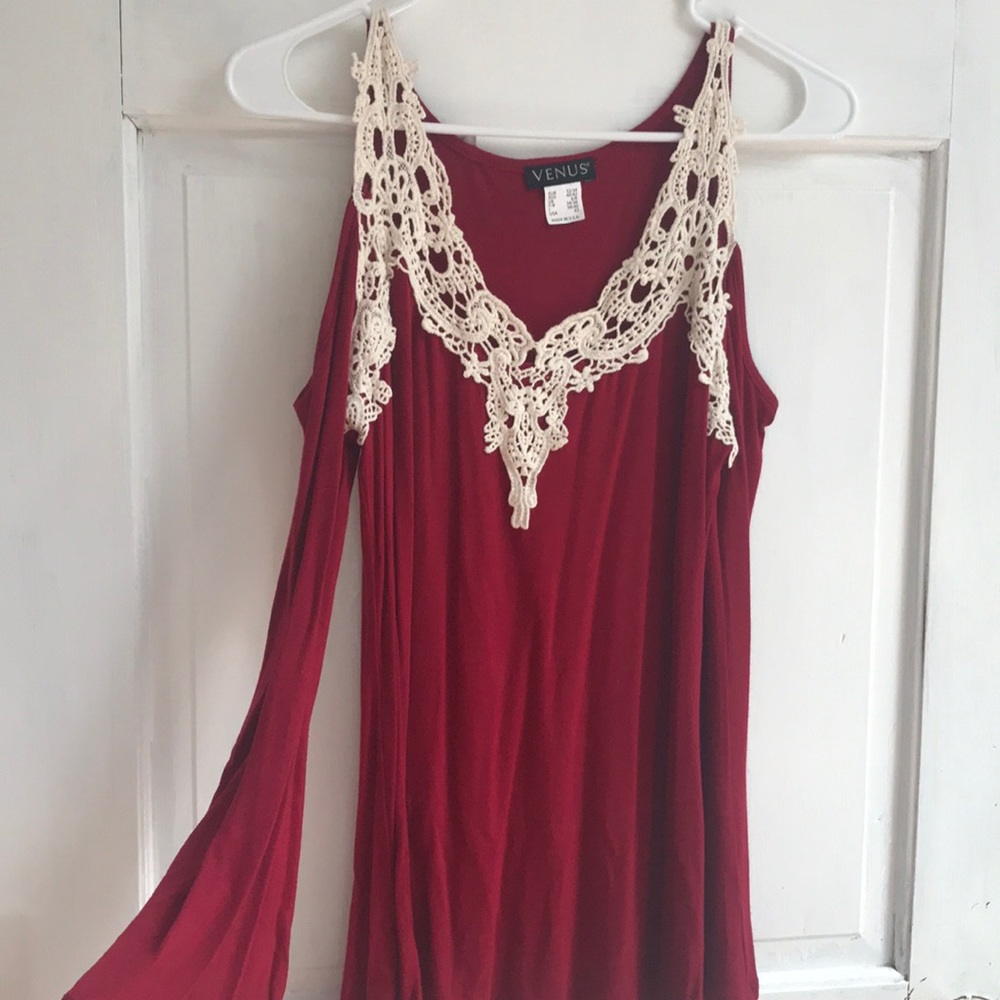 Red Off-The-Shoulder Long Sleeve Top